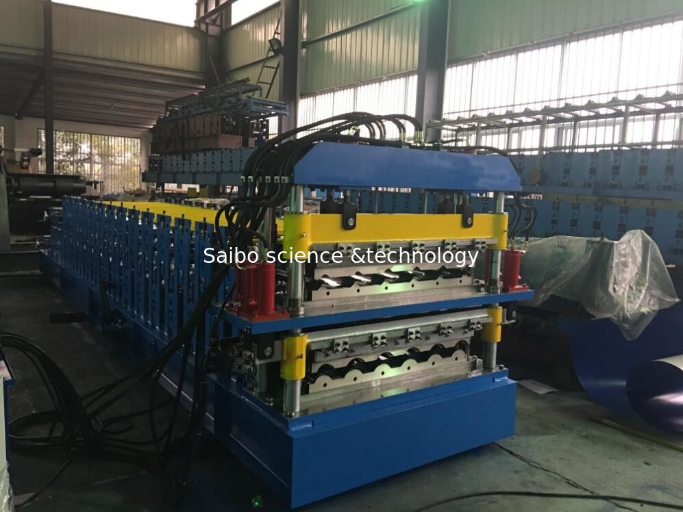 Steel Step Tile Double Layer Roll Forming Machine 15 + 19 Stations 5.5kw